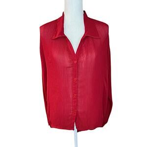 Red sheer Pleated Button Down Shirt with Notched Collar professional office